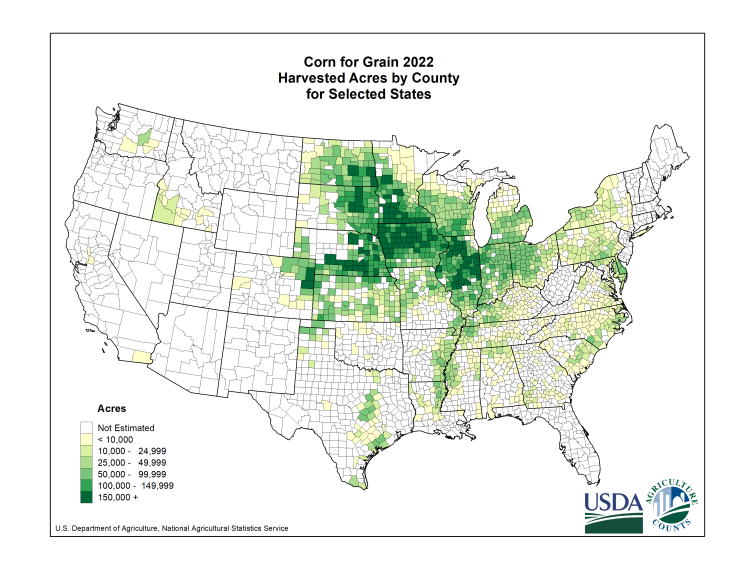 Corn: Harvested Acreage by County