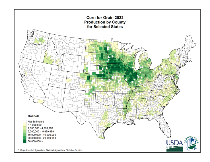 Corn Production Acreage By County
