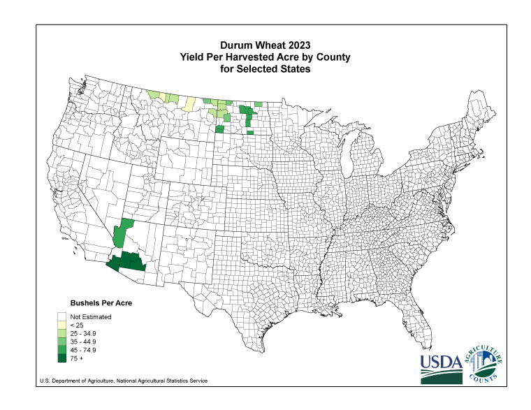 Durum Wheat: Yield per Harvested Acre by County