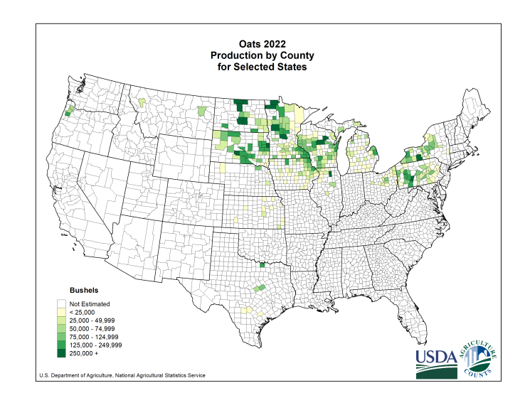 Usda National Agricultural Statistics Service Charts And Maps County Maps Oats Production Acreage By County