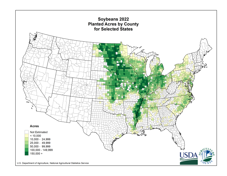Usda National Agricultural Statistics Service Charts And Maps Soybeans Planted Acreage By County