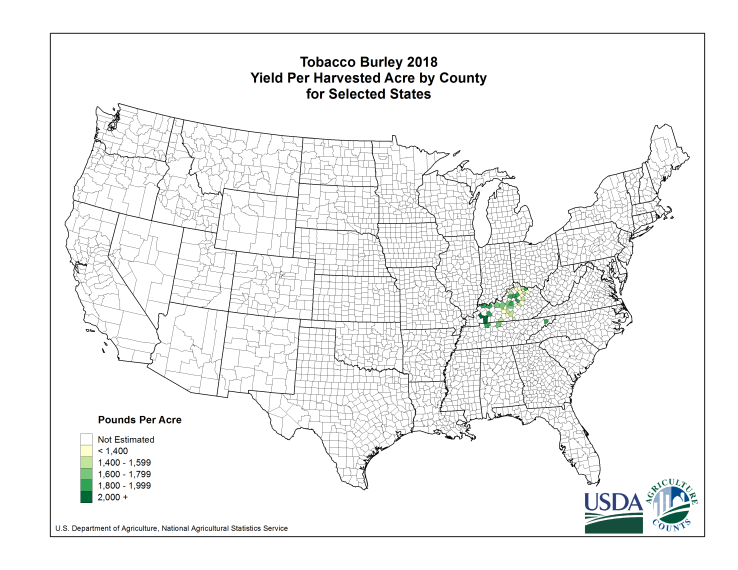Tobacco Burley: Yield per Harvested Acre by County