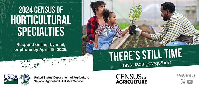 2024 Census of Horticultural Specialties, respond online, by mail. or phone by April 18, 2025